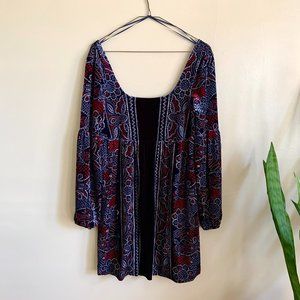 Free People Velvet Patterned Boho Babydoll Dress - Size S